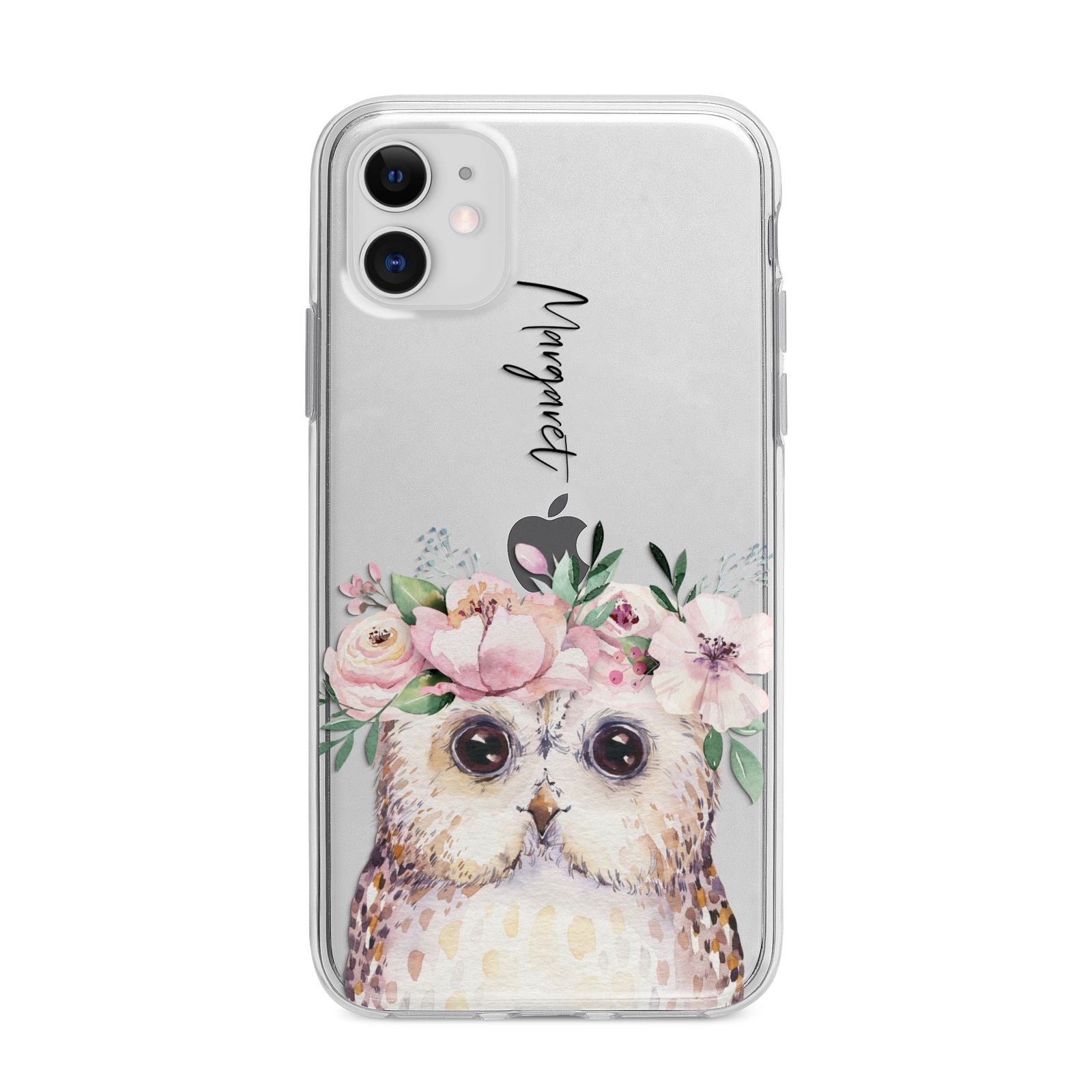 Personalised Name Owl Apple iPhone 11 in White with Bumper Case