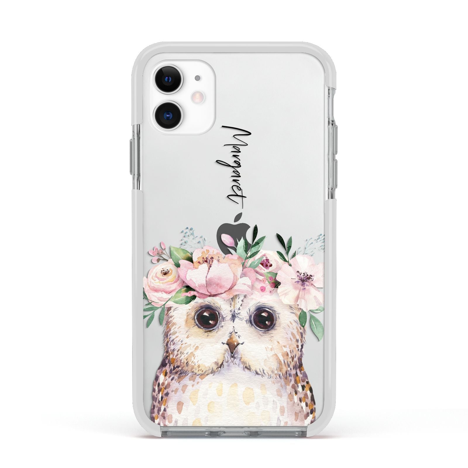 Personalised Name Owl Apple iPhone 11 in White with White Impact Case