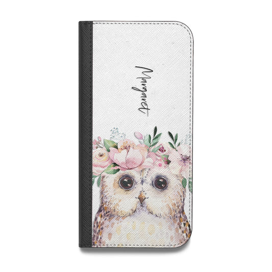 Personalised Name Owl Vegan Leather Flip Samsung Case