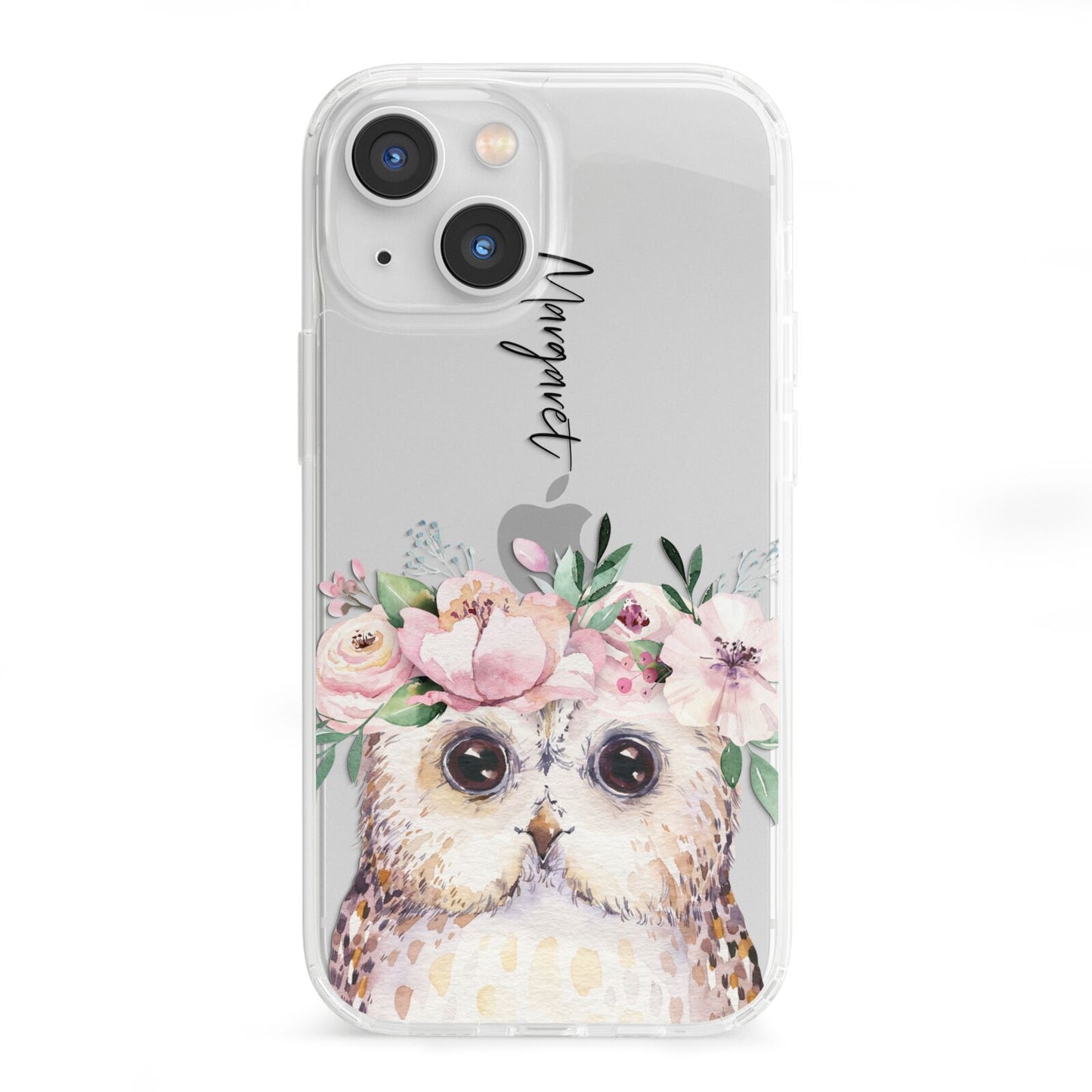 Personalised Name Owl iPhone 13 Mini Clear Bumper Case