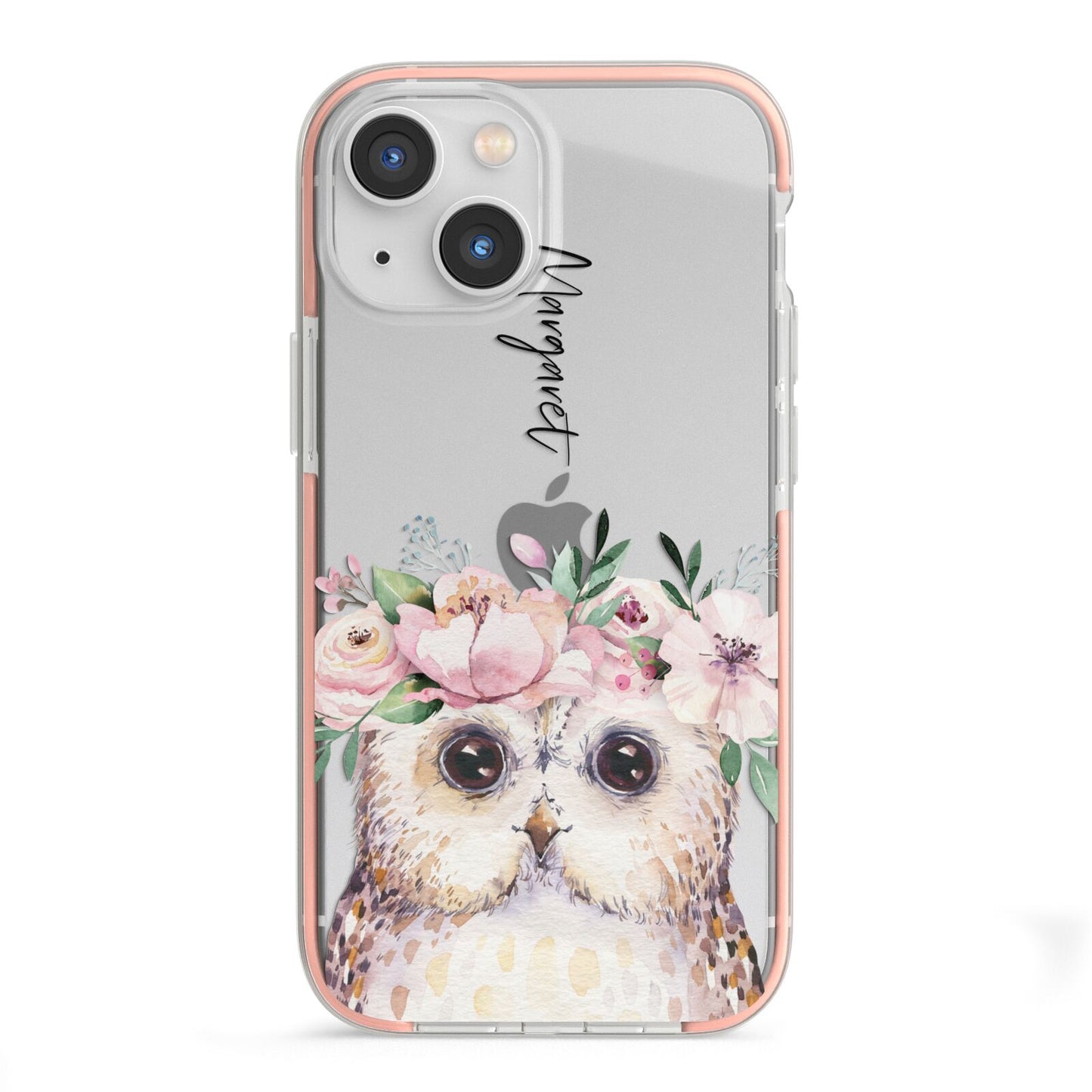 Personalised Name Owl iPhone 13 Mini TPU Impact Case with Pink Edges