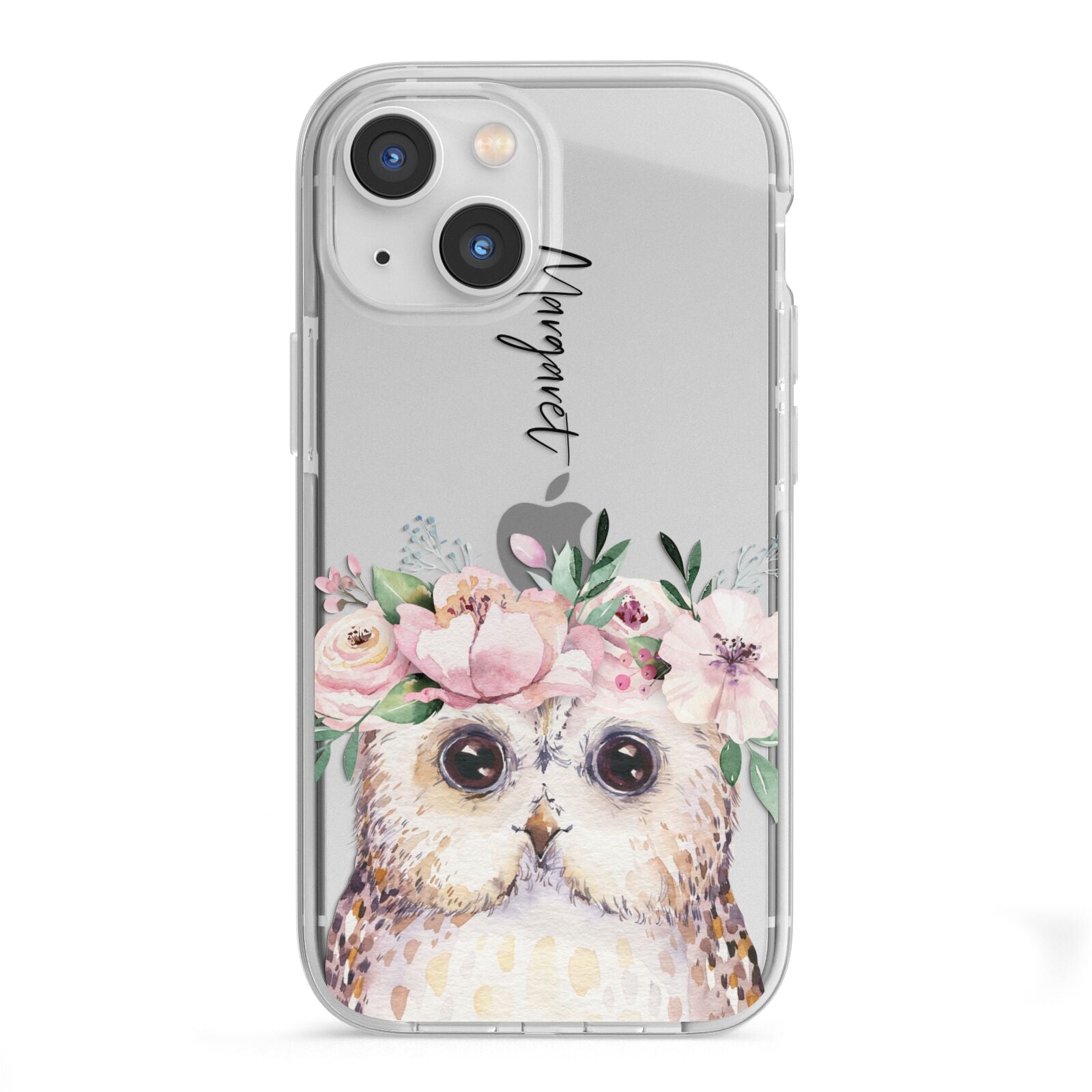 Personalised Name Owl iPhone 13 Mini TPU Impact Case with White Edges