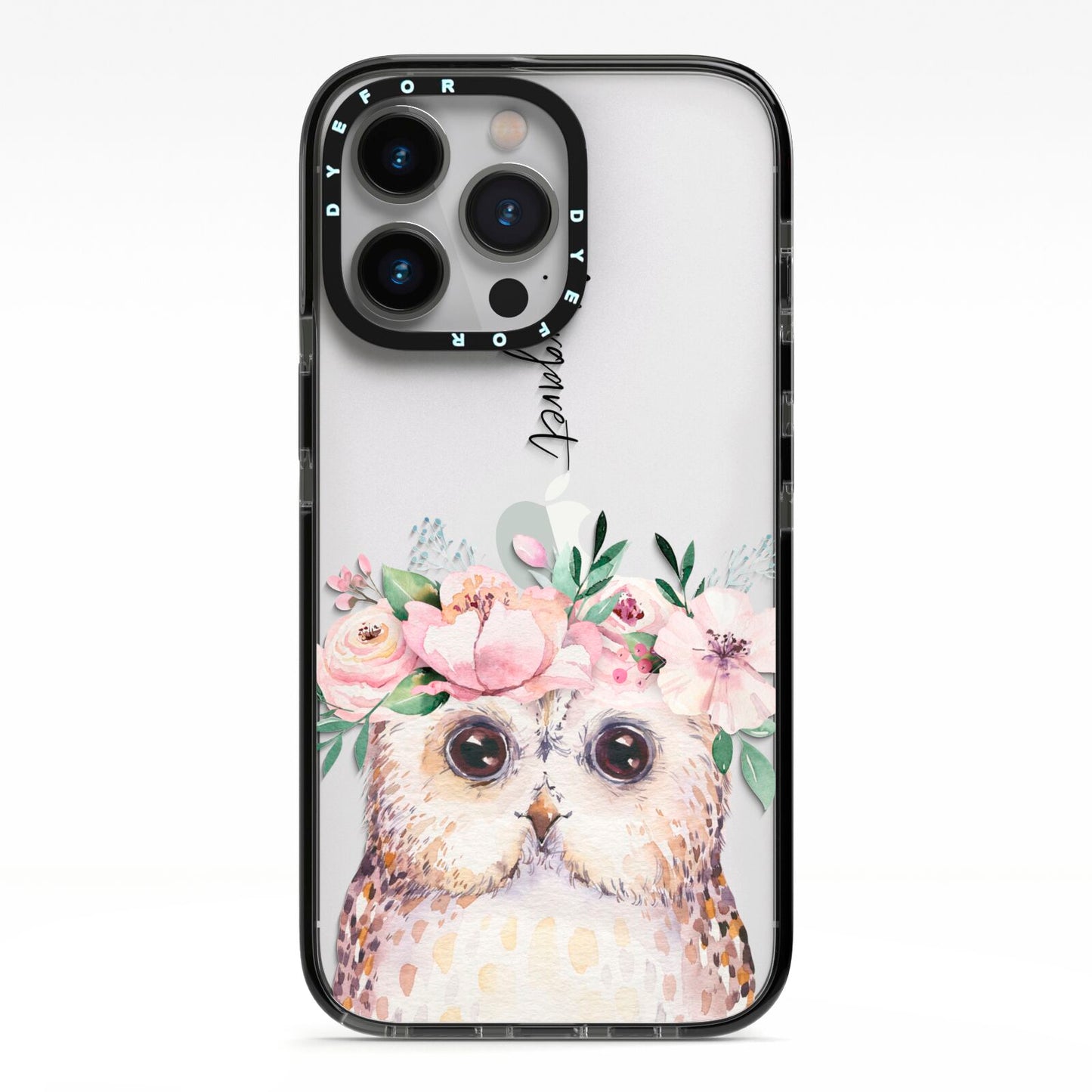 Personalised Name Owl iPhone 13 Pro Black Impact Case on Silver phone