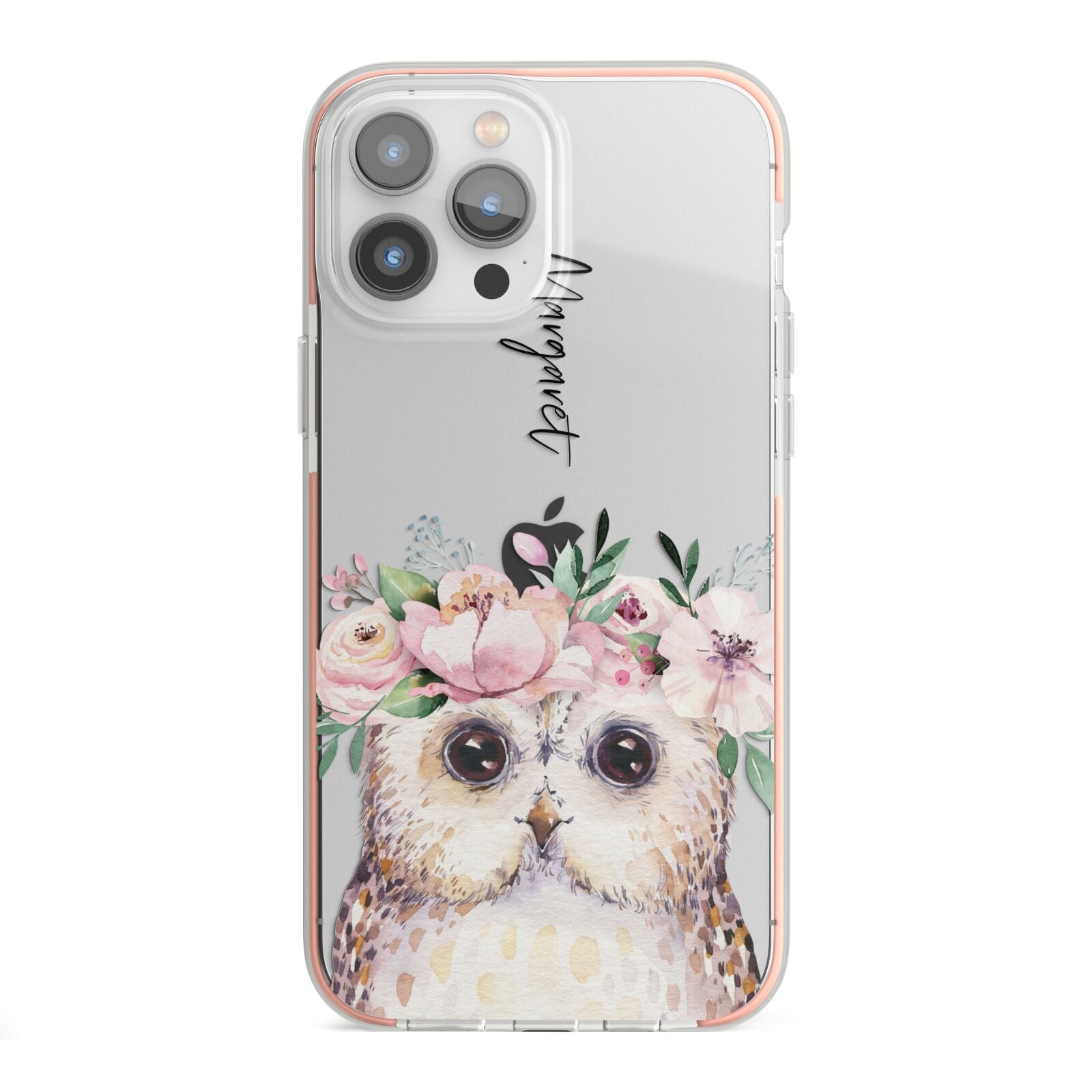 Personalised Name Owl iPhone 13 Pro Max TPU Impact Case with Pink Edges