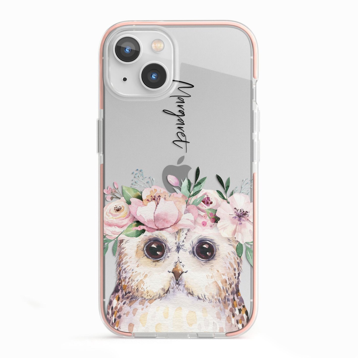 Personalised Name Owl iPhone 13 TPU Impact Case with Pink Edges