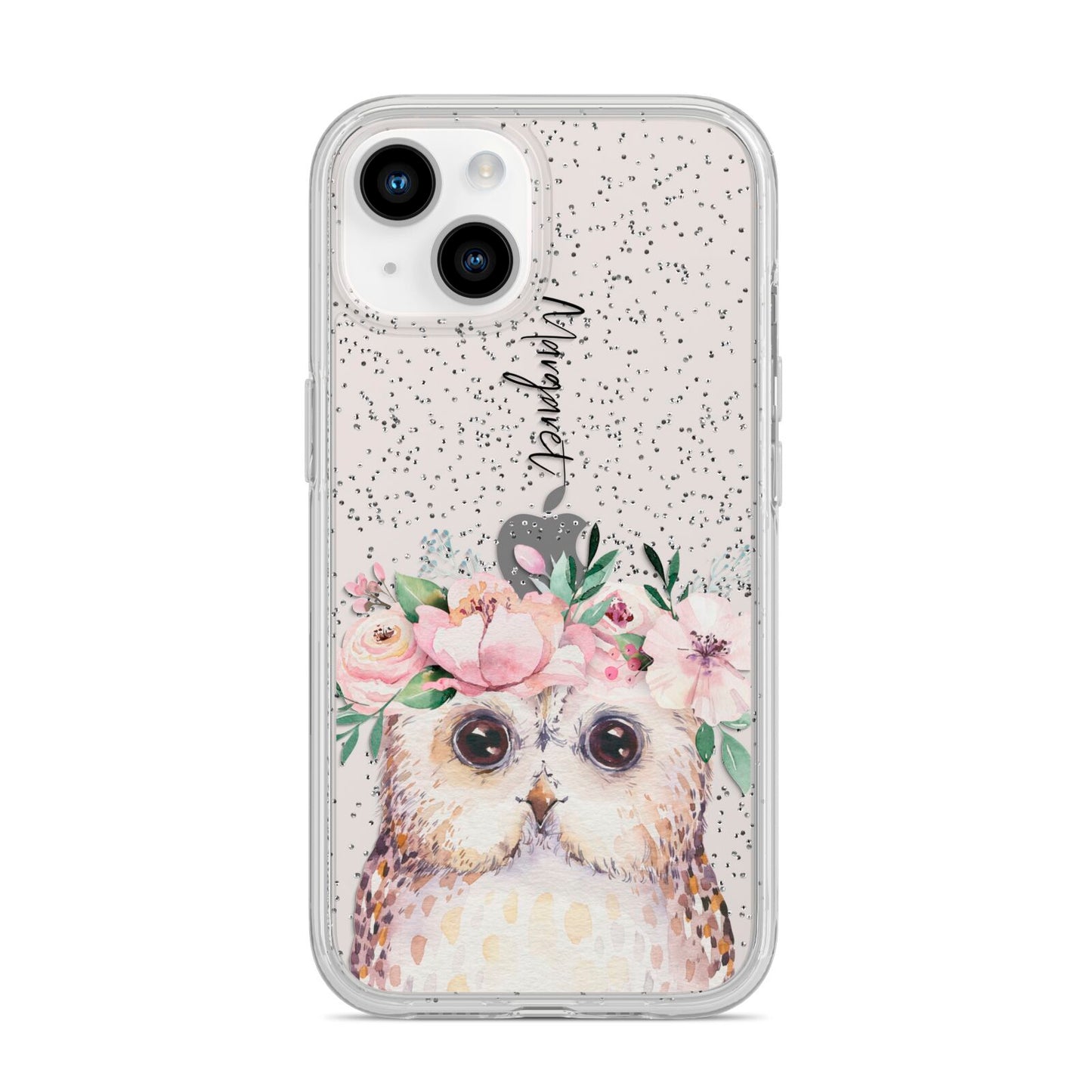 Personalised Name Owl iPhone 14 Glitter Tough Case Starlight