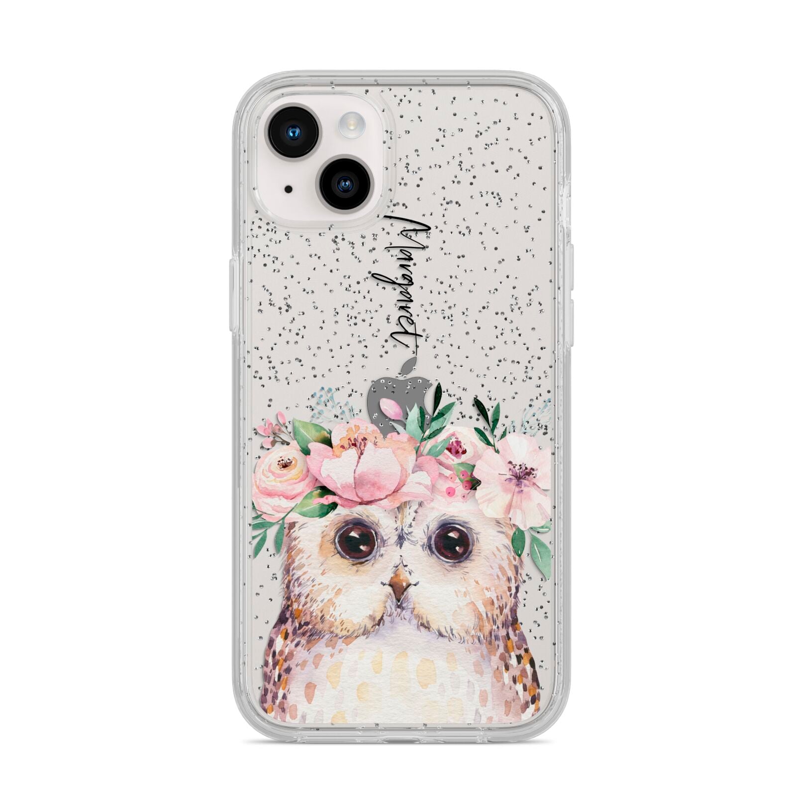 Personalised Name Owl iPhone 14 Plus Glitter Tough Case Starlight