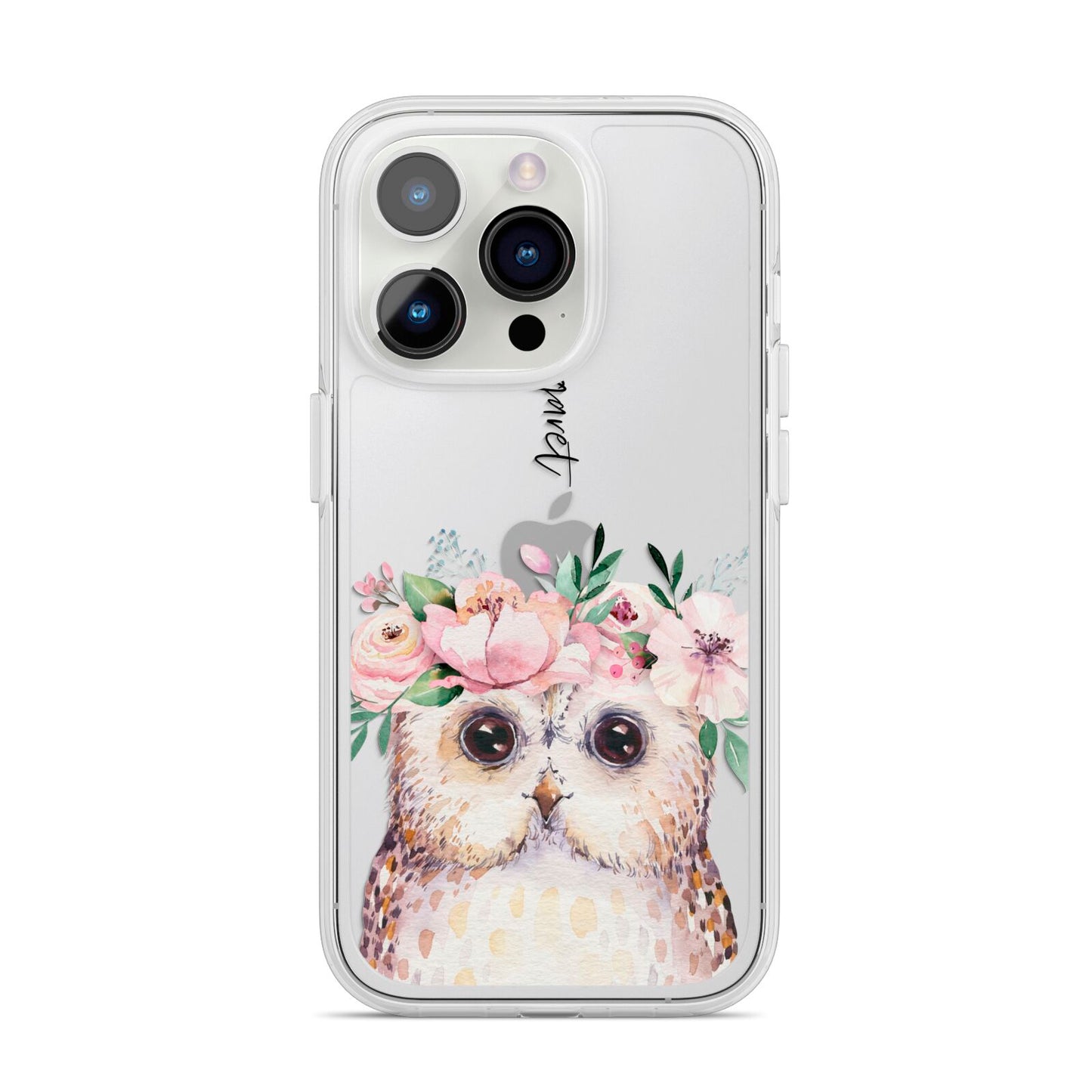 Personalised Name Owl iPhone 14 Pro Clear Tough Case Silver
