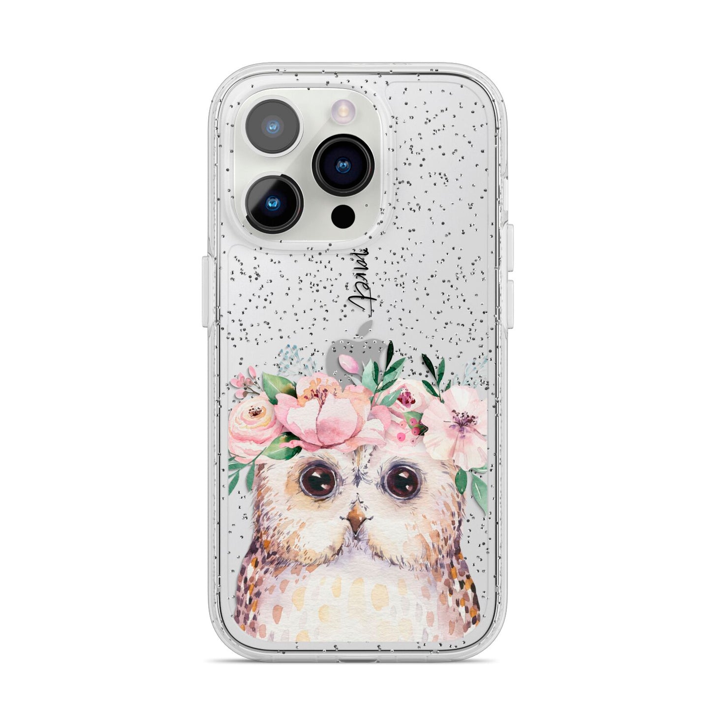 Personalised Name Owl iPhone 14 Pro Glitter Tough Case Silver