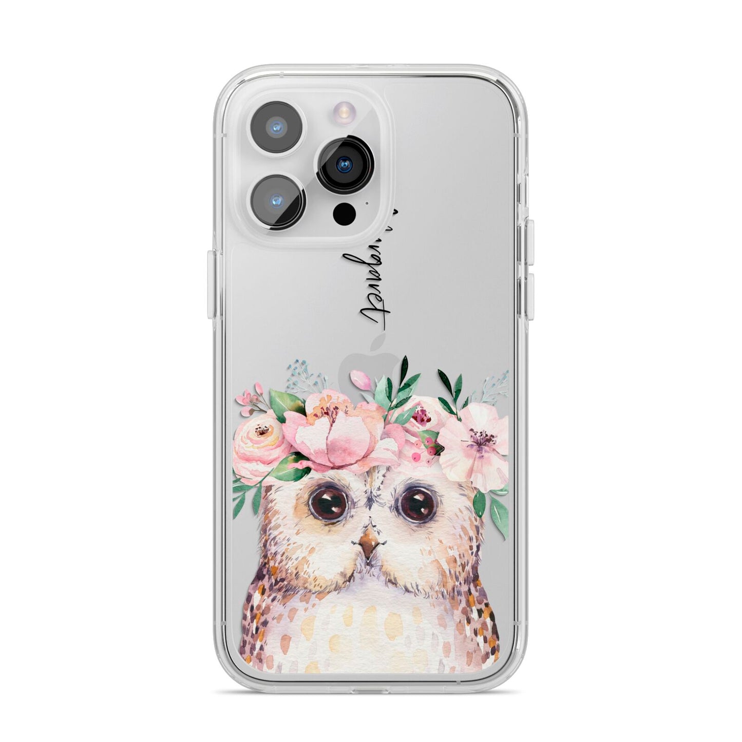Personalised Name Owl iPhone 14 Pro Max Clear Tough Case Silver