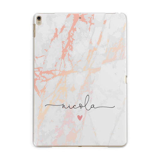 Personalised Name Pink Marble Heart Apple iPad Gold Case