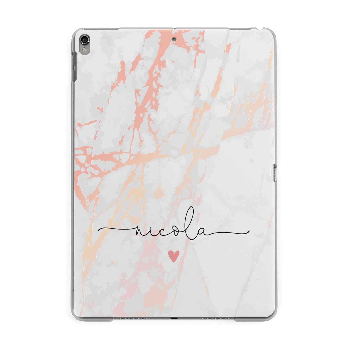 Personalised Name Pink Marble Heart Apple iPad Grey Case