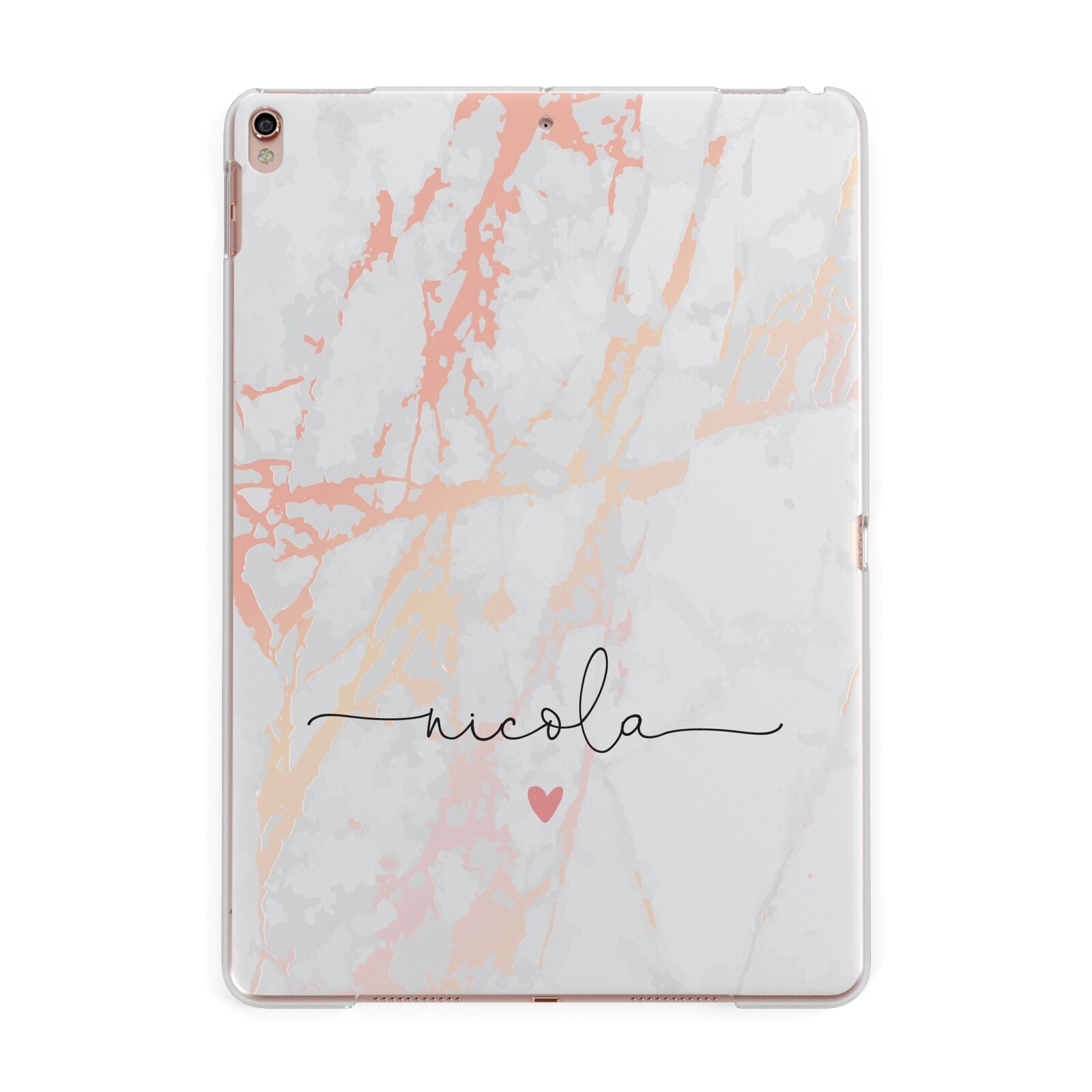 Personalised Name Pink Marble Heart Apple iPad Rose Gold Case