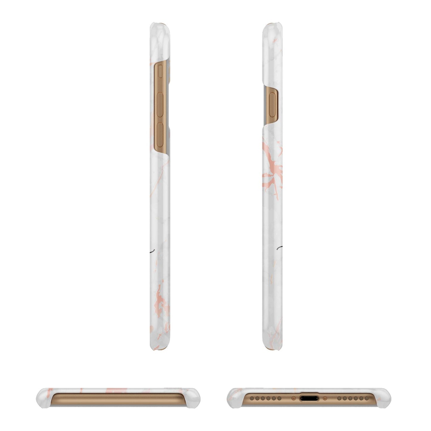 Personalised Name Pink Marble Heart Apple iPhone 7 8 3D Wrap Snap Case Angled Images