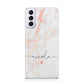Personalised Name Pink Marble Heart Samsung S21 Plus Phone Case