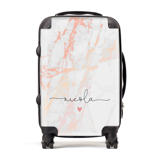 Personalised Name Pink Marble Heart Suitcase