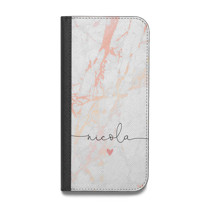 Personalised Name Pink Marble Heart Vegan Leather Flip Samsung Case