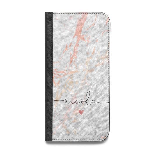Personalised Name Pink Marble Heart Vegan Leather Flip Samsung Case