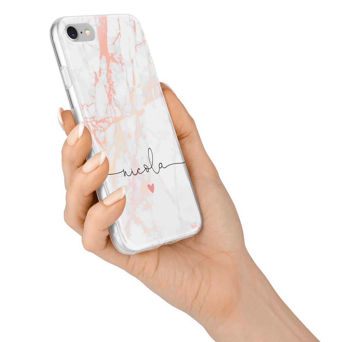 Personalised Name Pink Marble Heart iPhone 7 Bumper Case on Silver iPhone Alternative Image