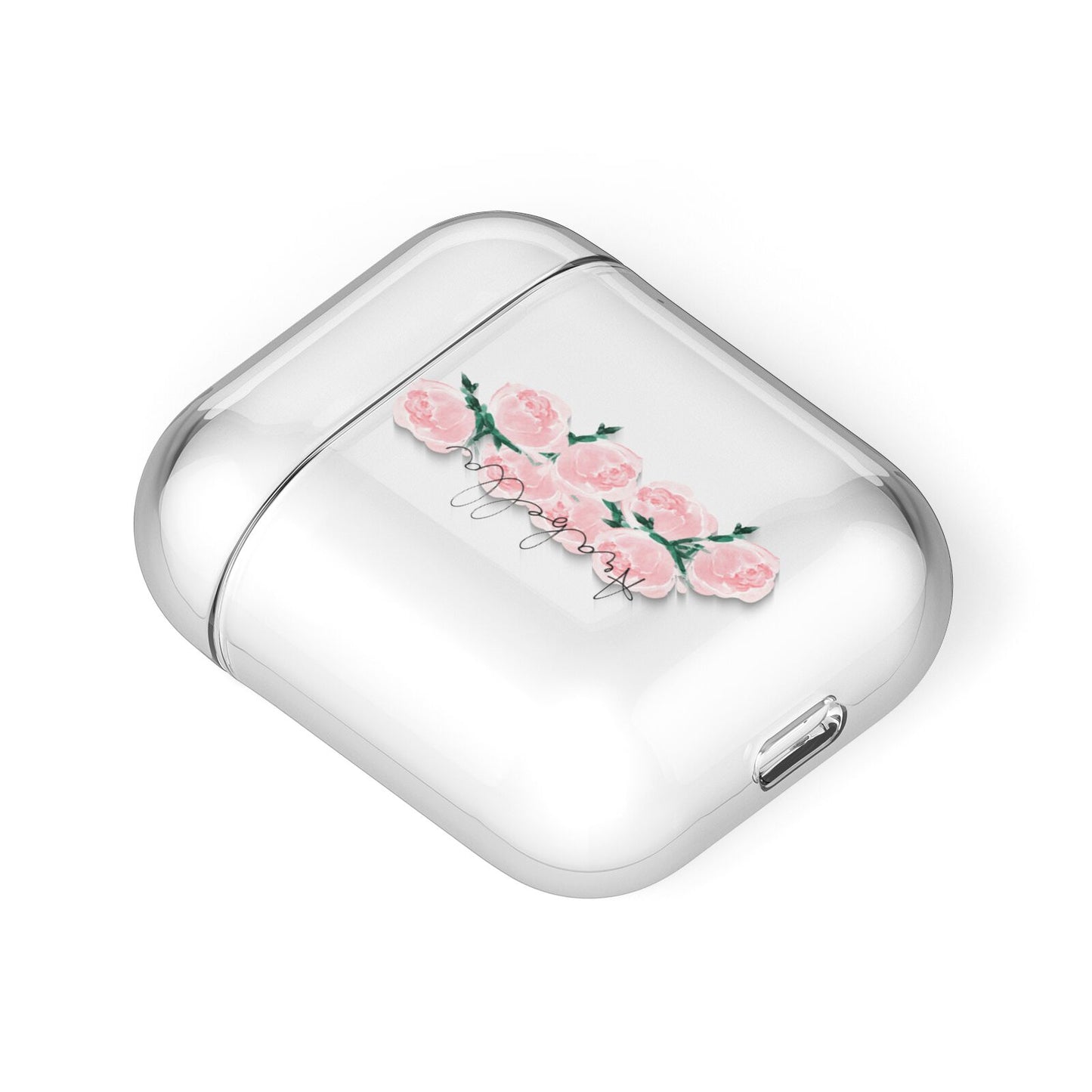 Personalised Name Pink Roses AirPods Case Laid Flat