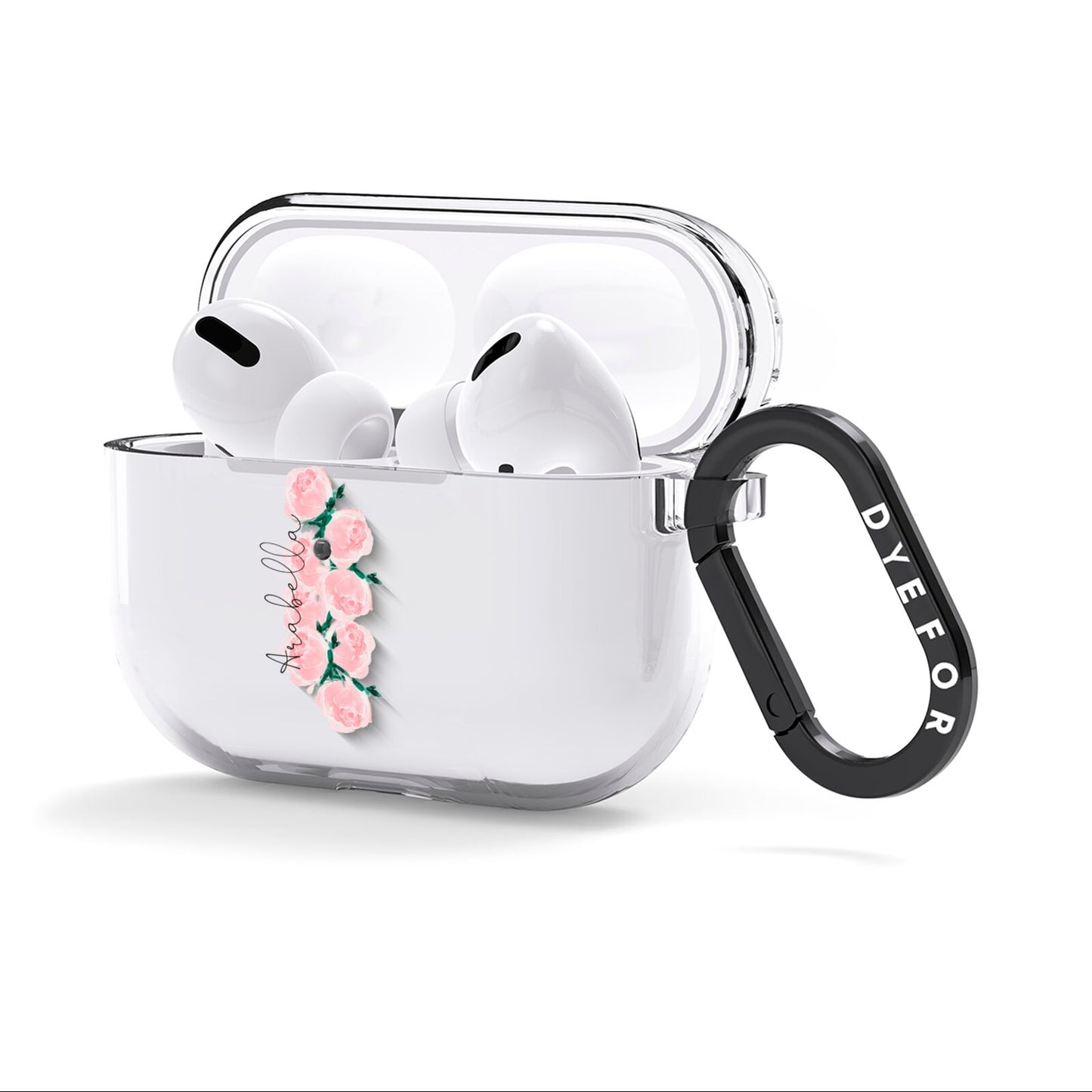 Personalised Name Pink Roses AirPods Clear Case 3rd Gen Side Image