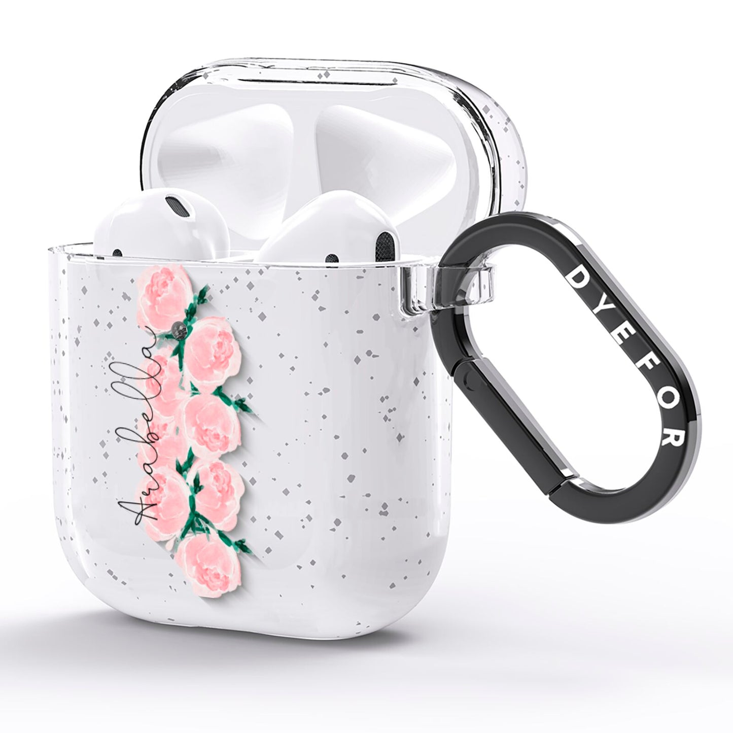 Personalised Name Pink Roses AirPods Glitter Case Side Image