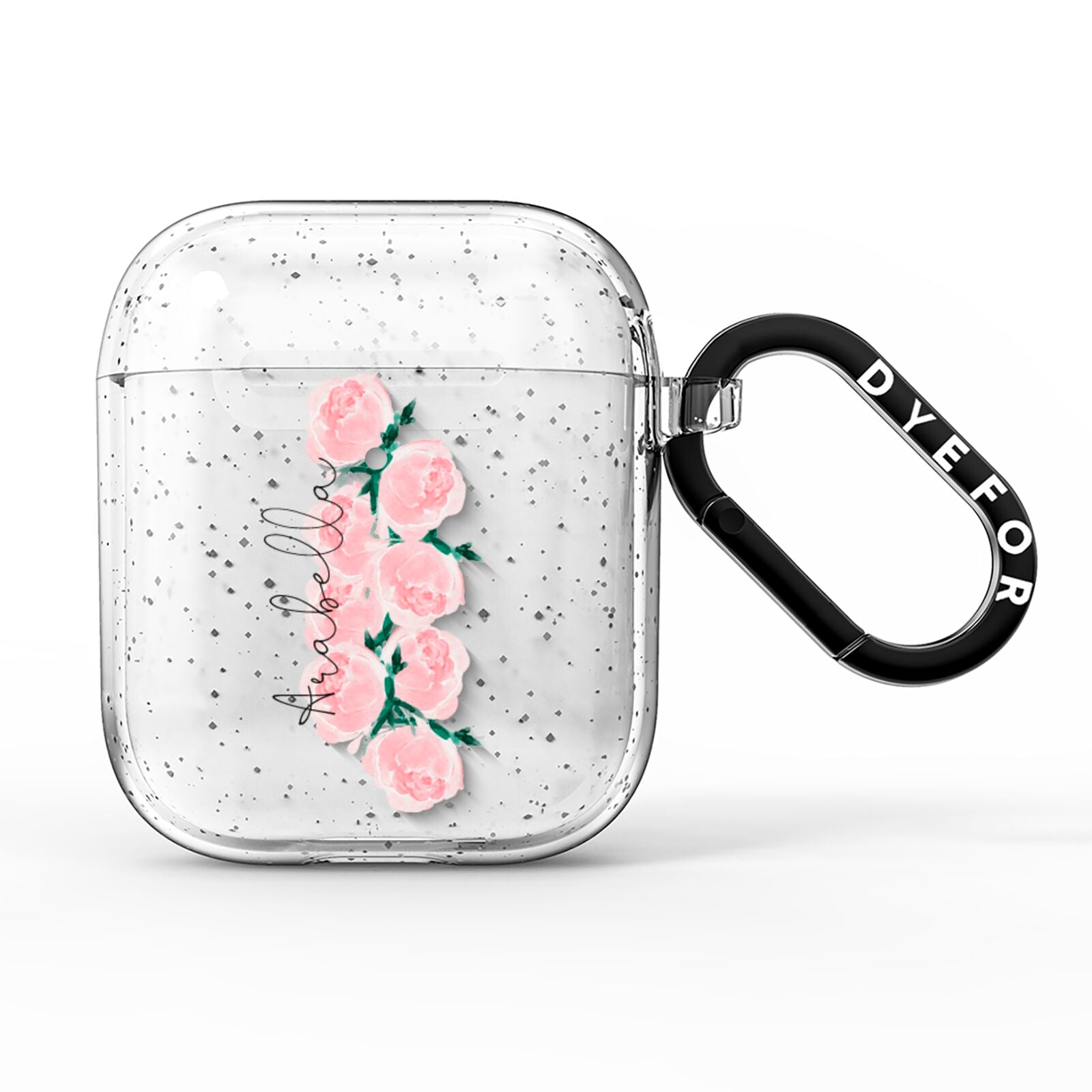 Personalised Name Pink Roses AirPods Glitter Case