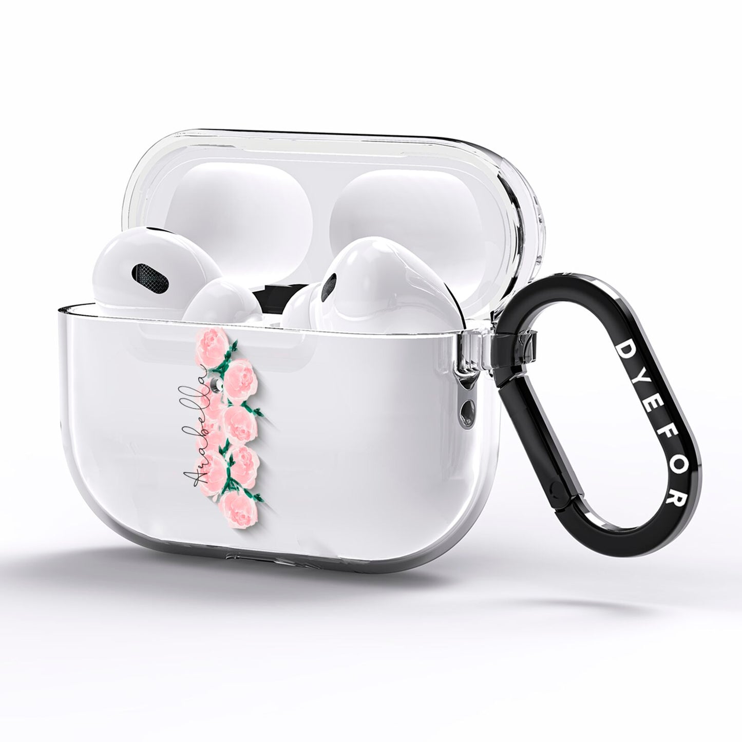 Personalised Name Pink Roses AirPods Pro Clear Case Side Image