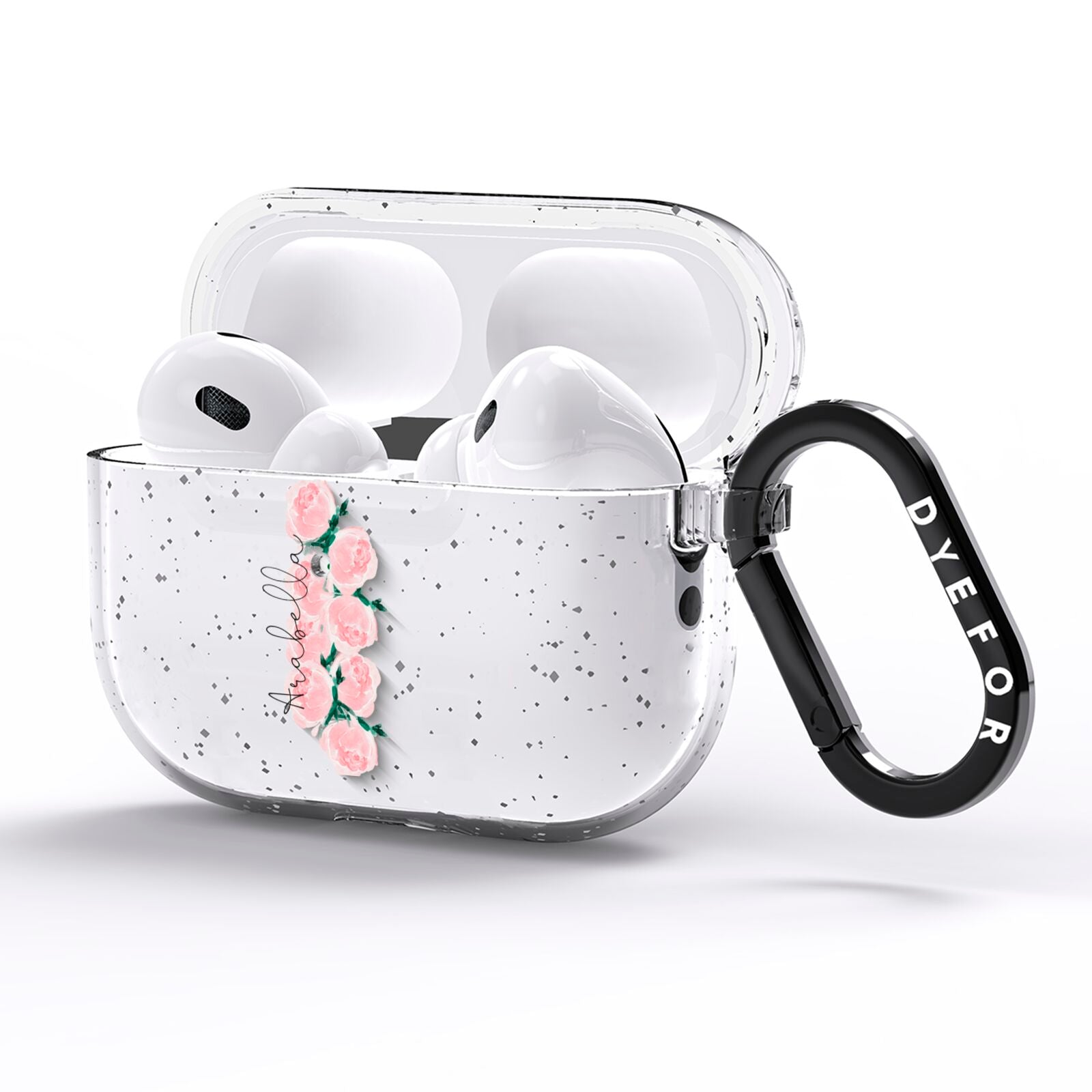 Personalised Name Pink Roses AirPods Pro Glitter Case Side Image