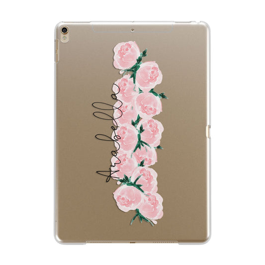 Personalised Name Pink Roses Apple iPad Gold Case