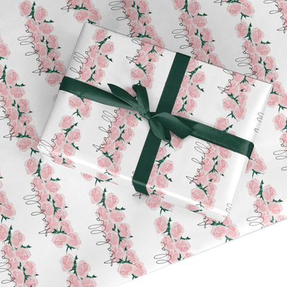 Personalised Name Pink Roses Custom Wrapping Paper