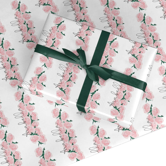 Personalised Name Pink Roses Custom Wrapping Paper