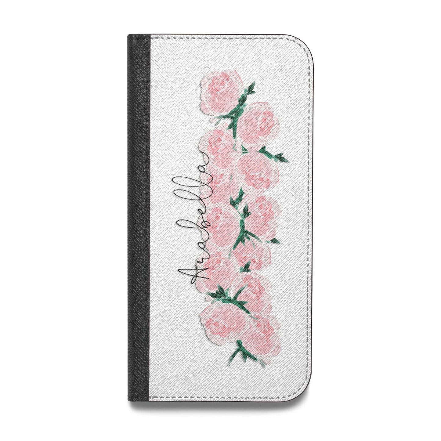Personalised Name Pink Roses Vegan Leather Flip Samsung Case