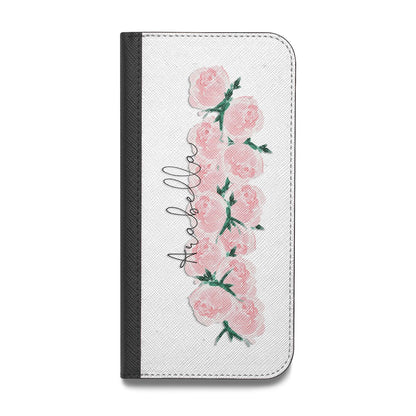 Personalised Name Pink Roses Vegan Leather Flip Samsung Case