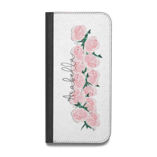Personalised Name Pink Roses Vegan Leather Flip Samsung Case