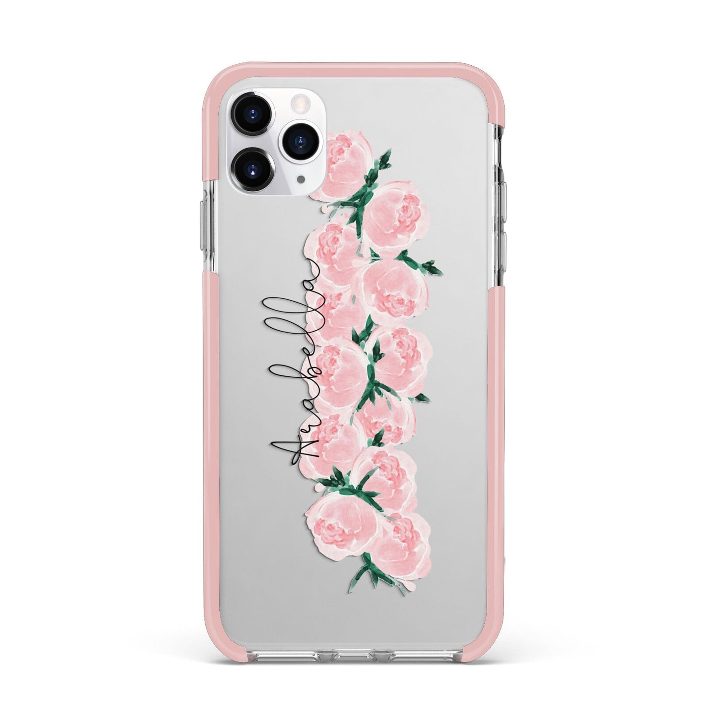 Personalised Name Pink Roses iPhone 11 Pro Max Impact Pink Edge Case