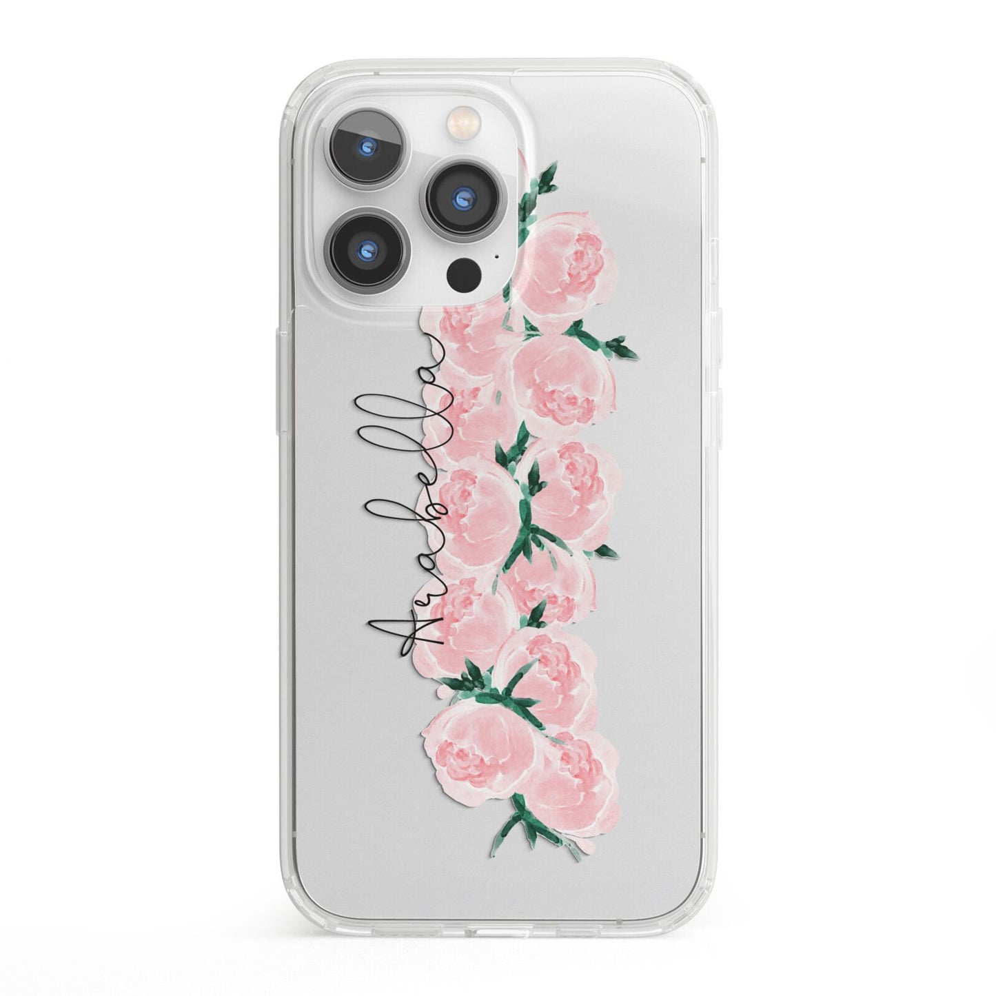 Personalised Name Pink Roses iPhone 13 Pro Clear Bumper Case