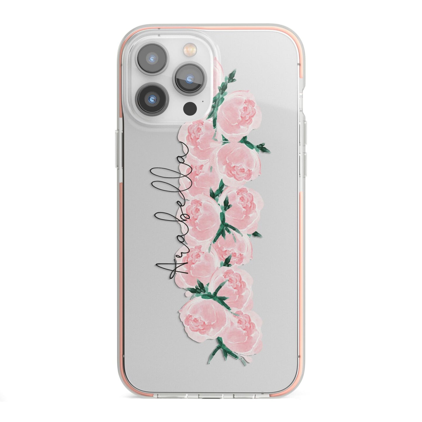 Personalised Name Pink Roses iPhone 13 Pro Max TPU Impact Case with Pink Edges