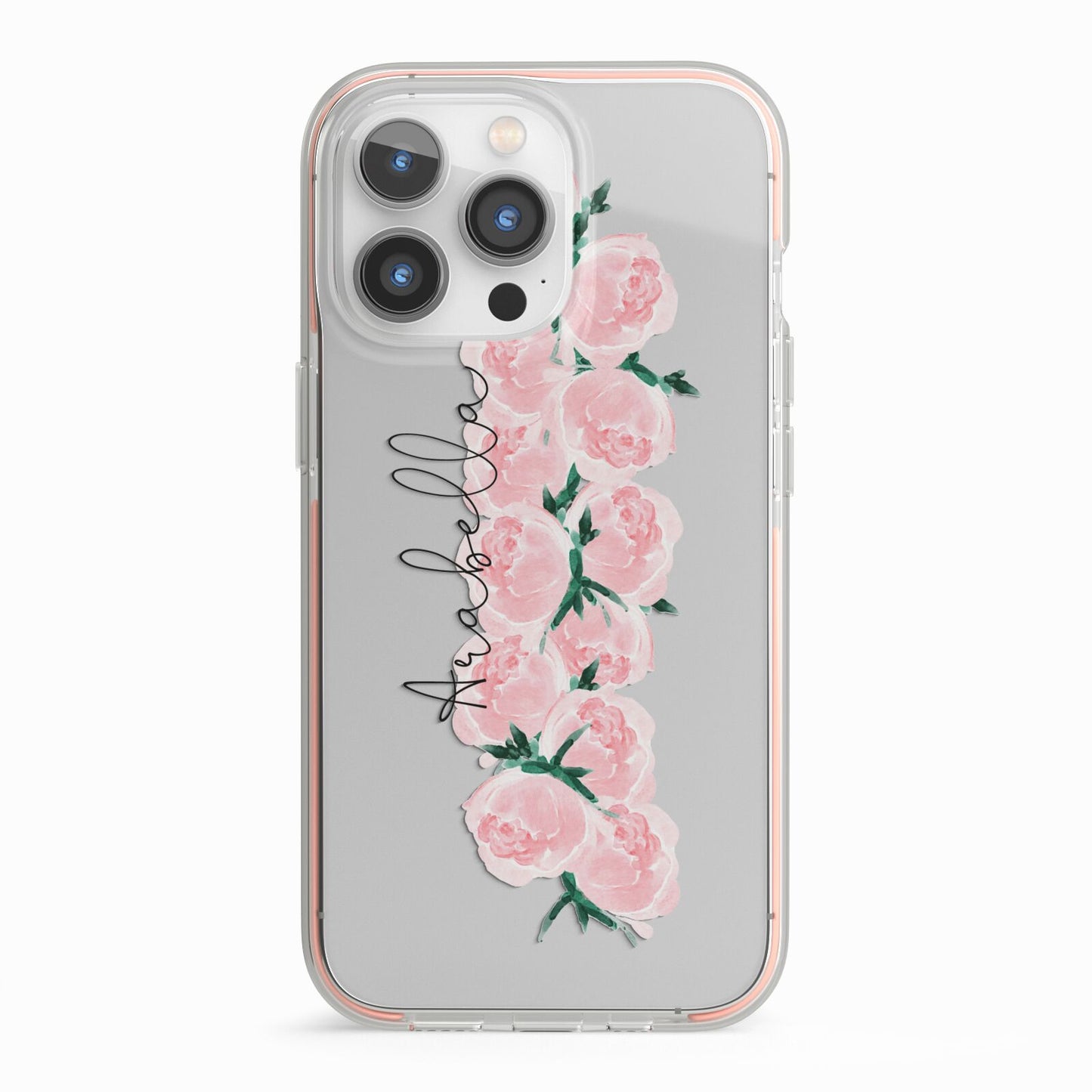 Personalised Name Pink Roses iPhone 13 Pro TPU Impact Case with Pink Edges