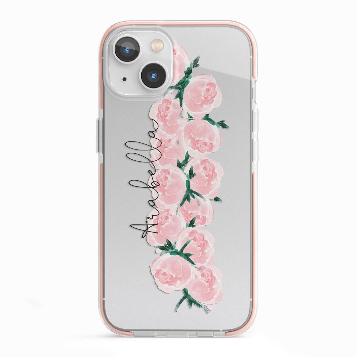 Personalised Name Pink Roses iPhone 13 TPU Impact Case with Pink Edges