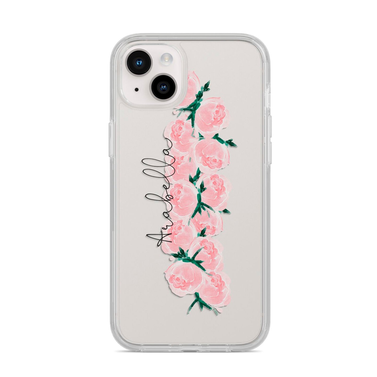 Personalised Name Pink Roses iPhone 14 Plus Clear Tough Case Starlight