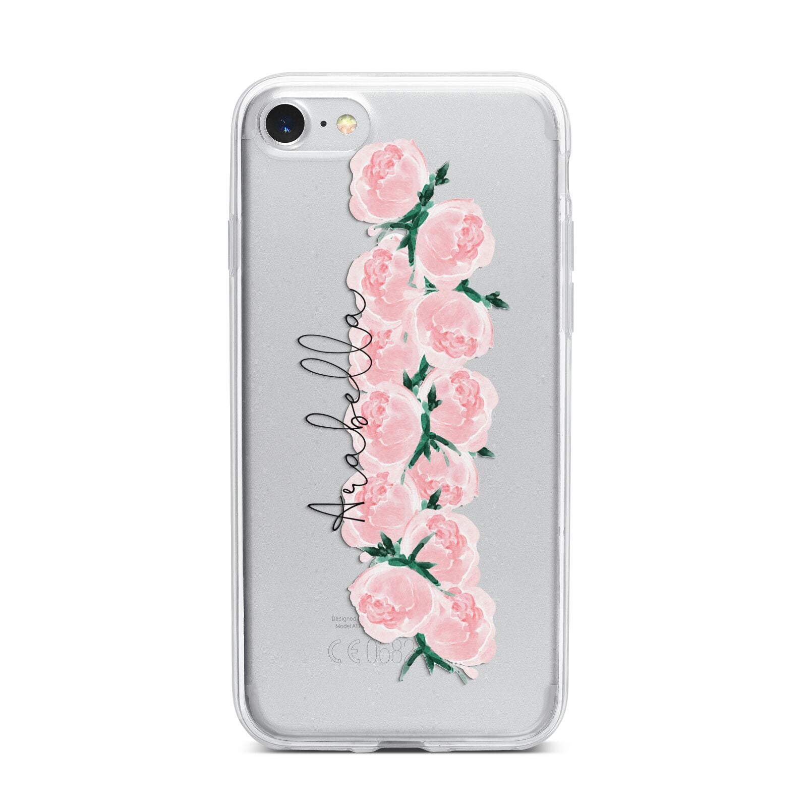 Personalised Name Pink Roses iPhone 7 Bumper Case on Silver iPhone