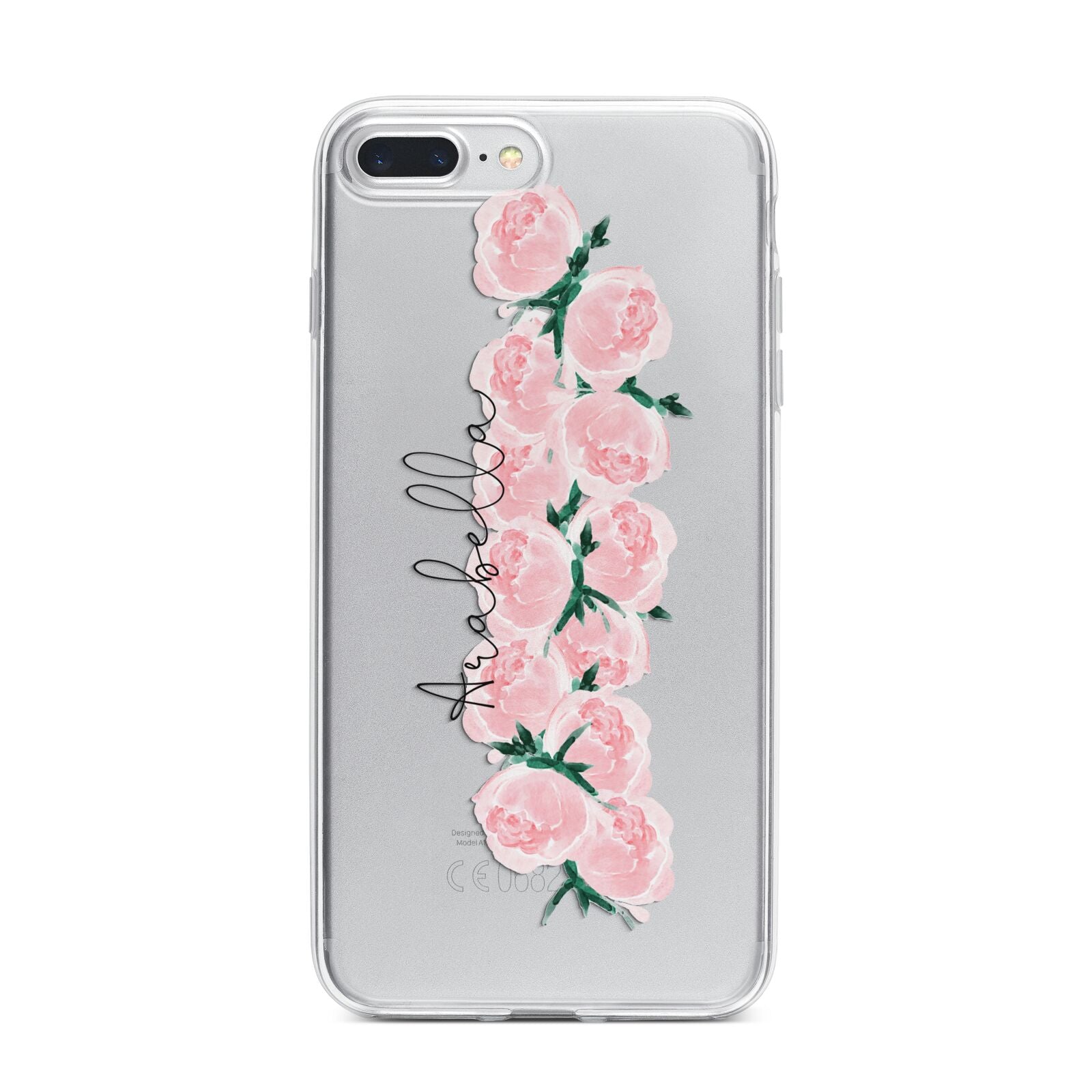 Personalised Name Pink Roses iPhone 7 Plus Bumper Case on Silver iPhone