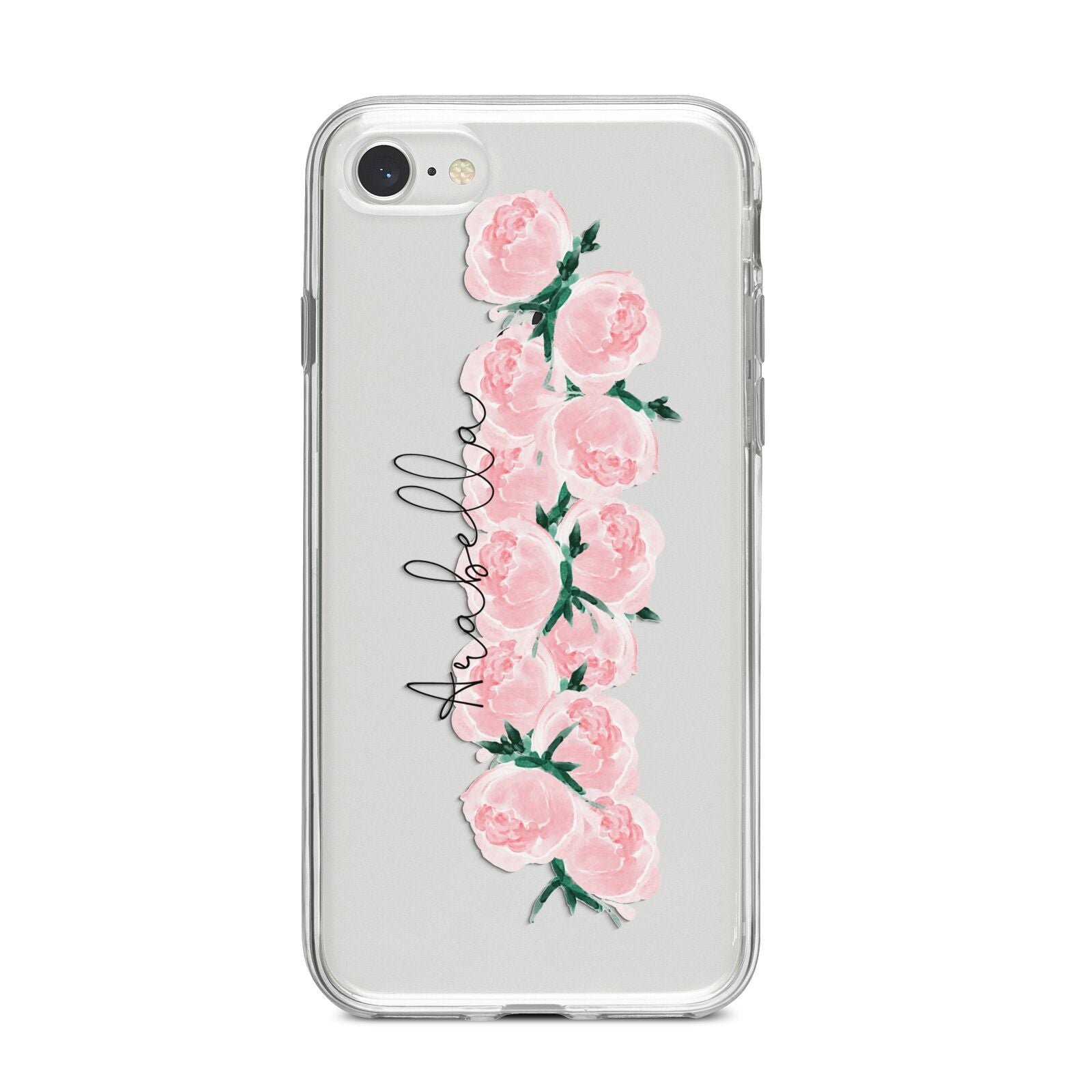 Personalised Name Pink Roses iPhone 8 Bumper Case on Silver iPhone