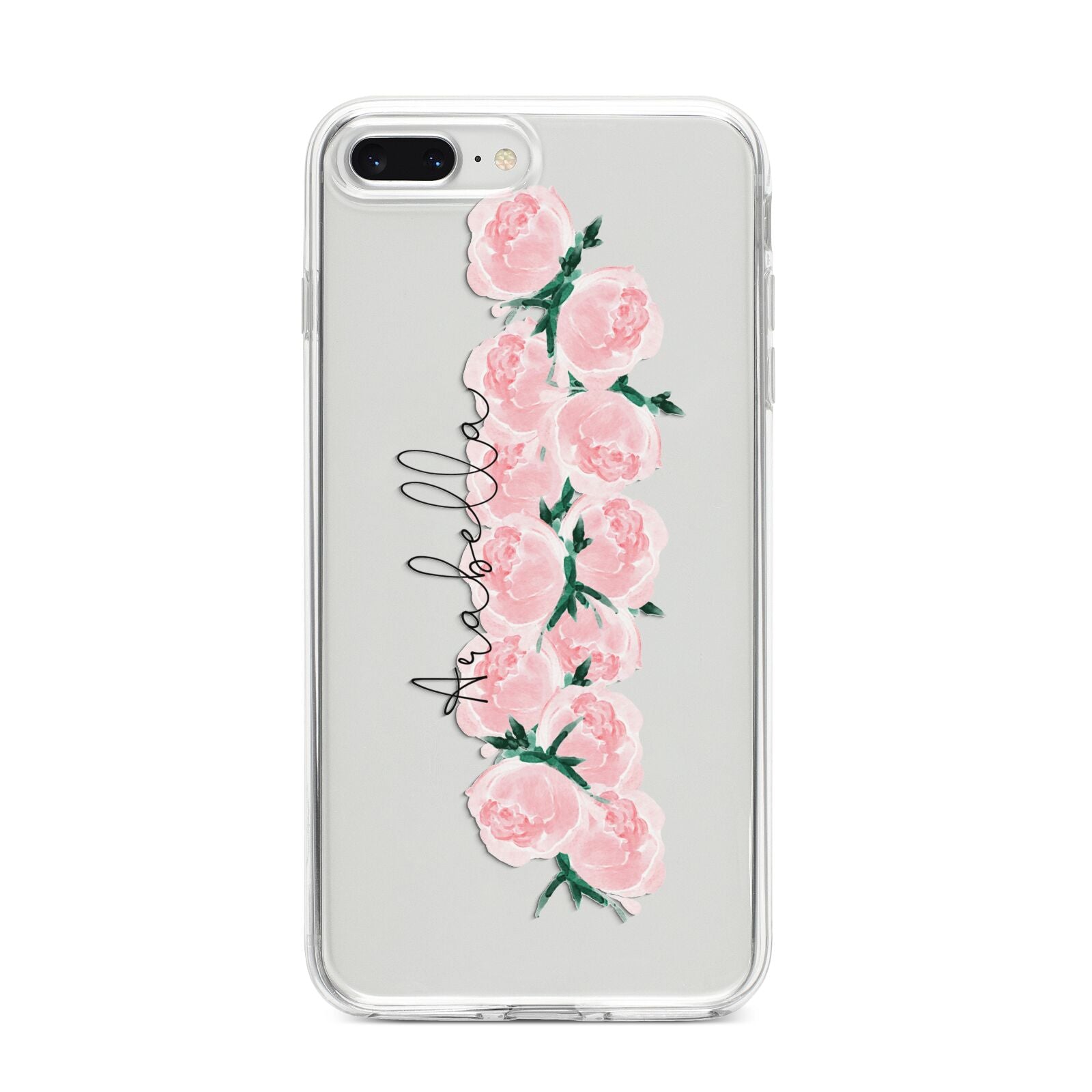 Personalised Name Pink Roses iPhone 8 Plus Bumper Case on Silver iPhone