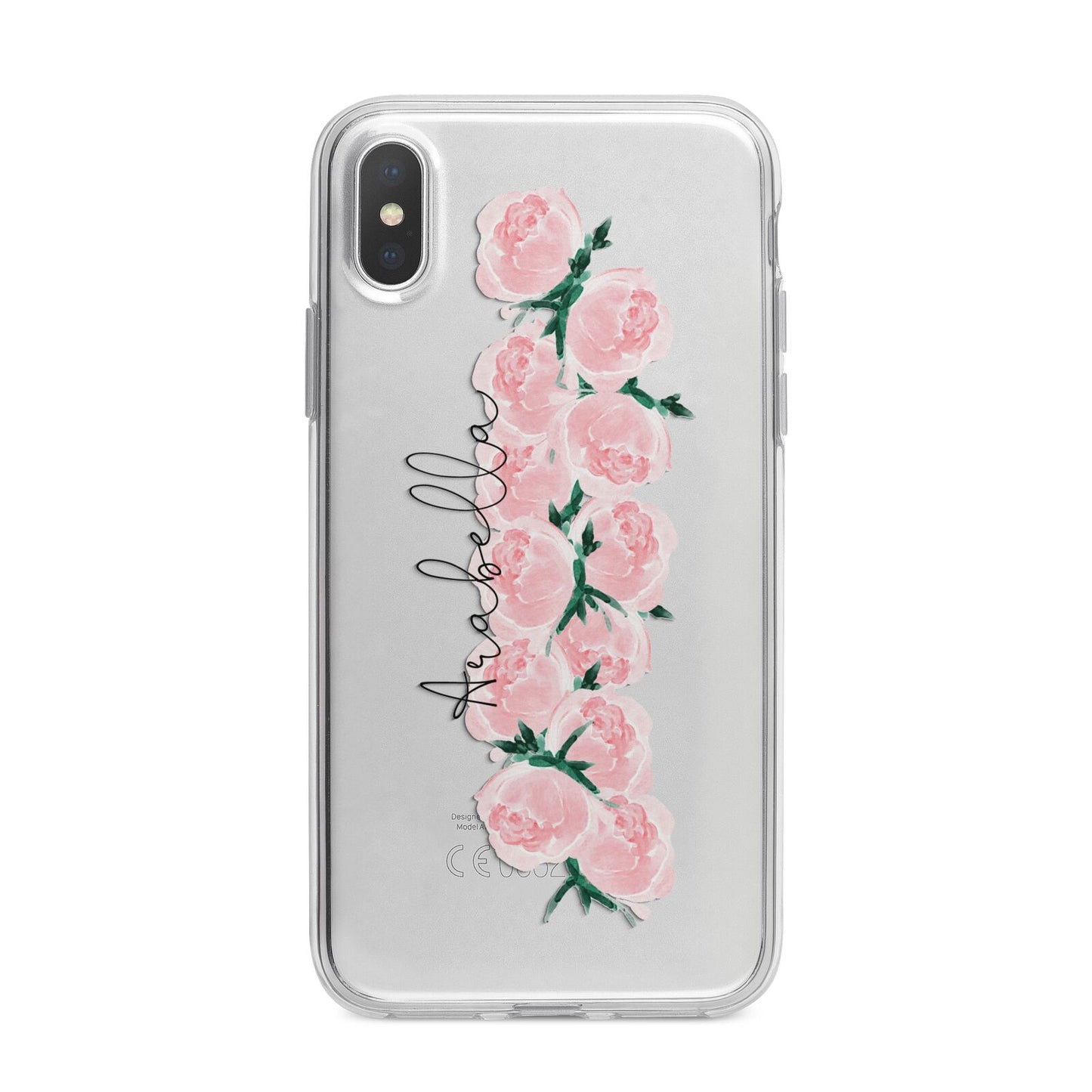 Personalised Name Pink Roses iPhone X Bumper Case on Silver iPhone Alternative Image 1