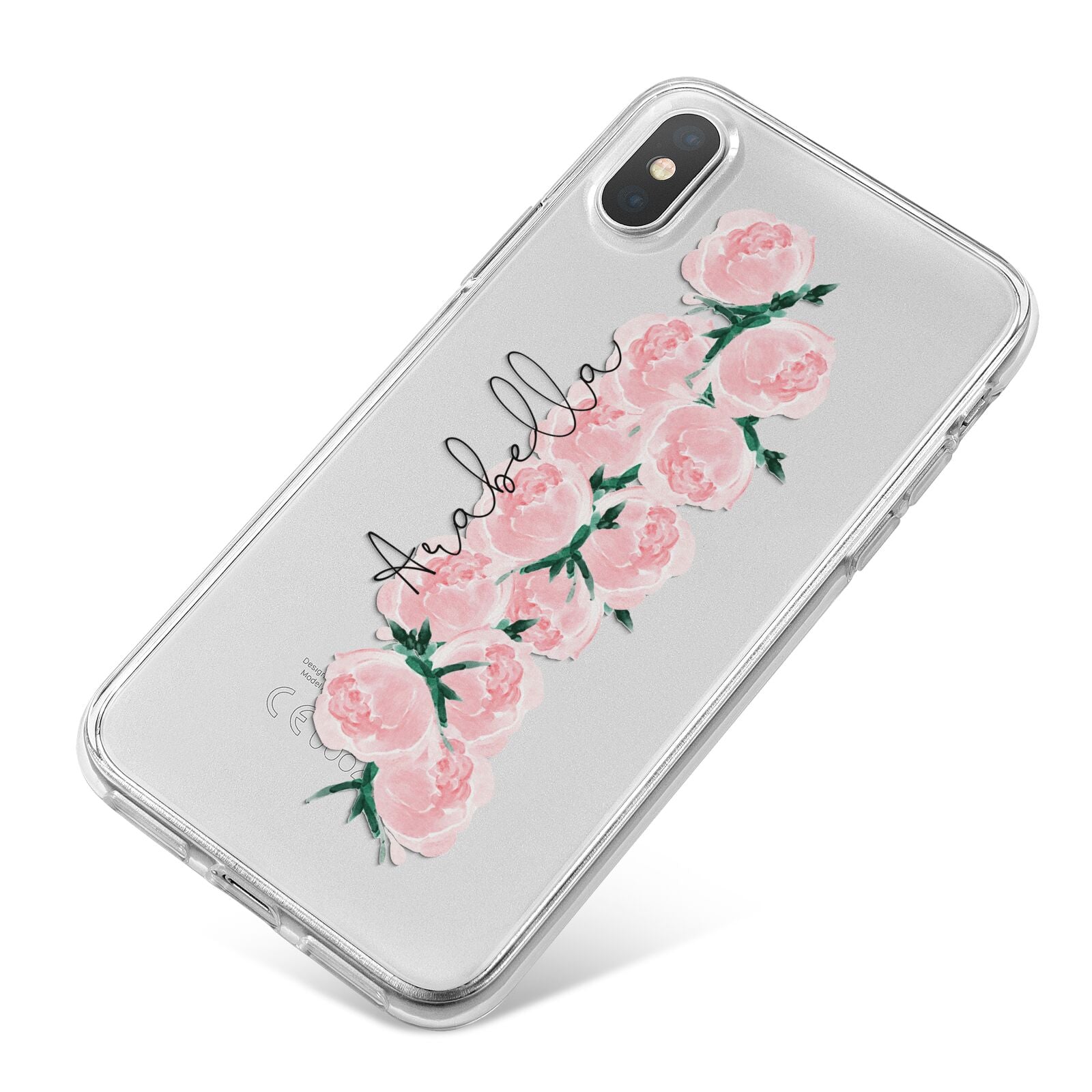 Personalised Name Pink Roses iPhone X Bumper Case on Silver iPhone