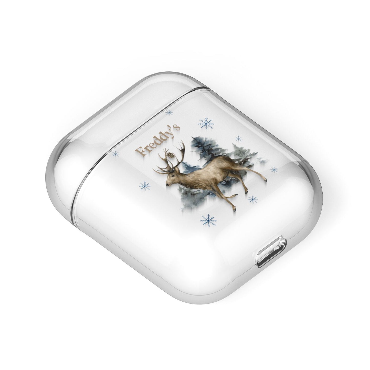 Personalised Name Reindeer AirPods Case Laid Flat