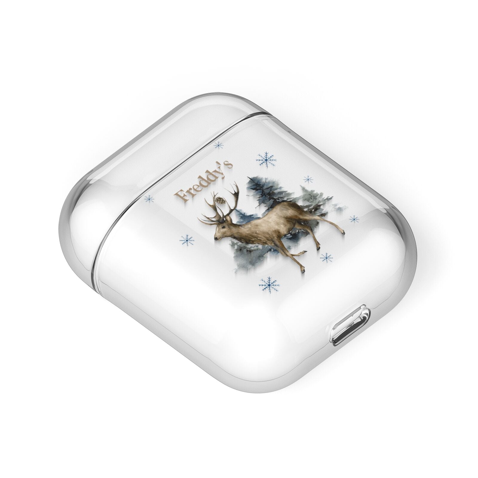Personalised Name Reindeer AirPods Case Laid Flat