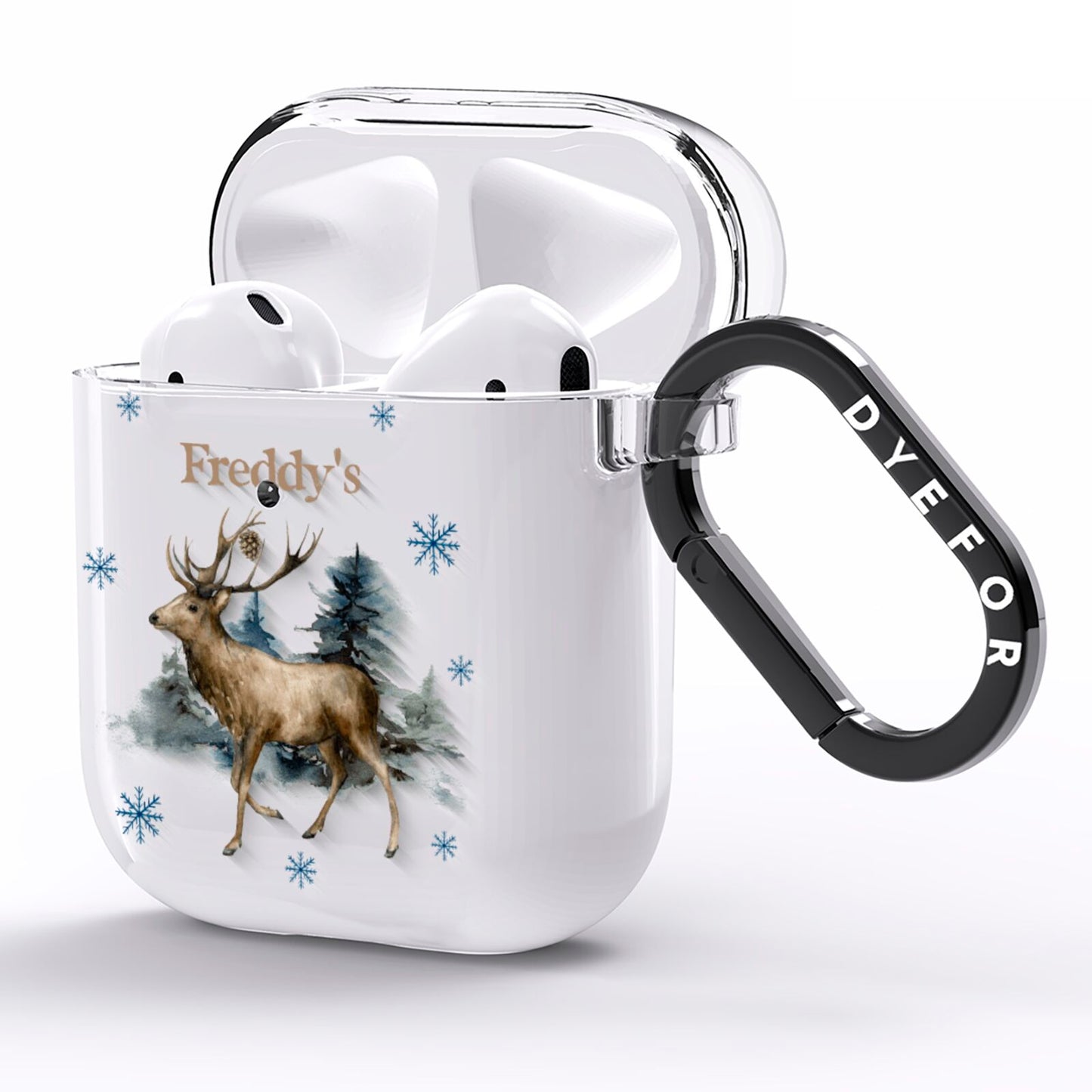 Personalised Name Reindeer AirPods Clear Case Side Image
